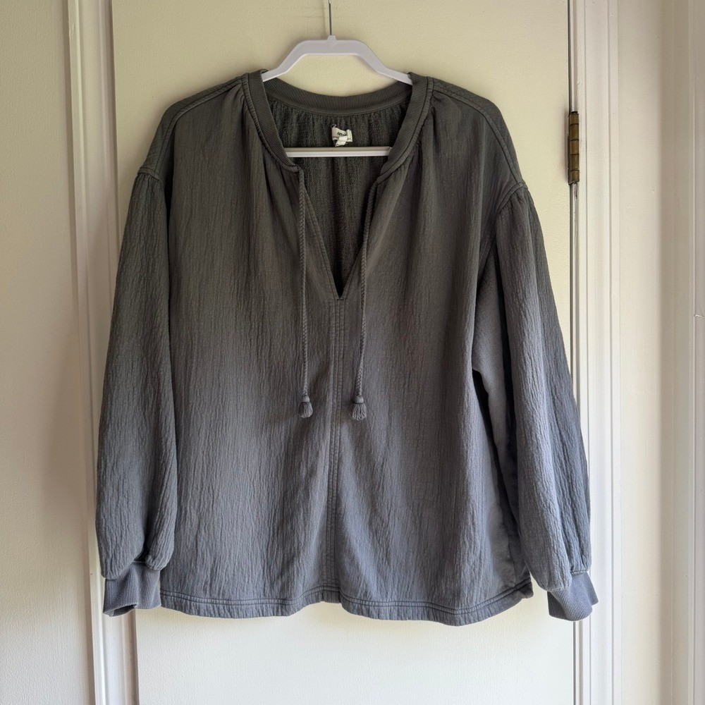 Aerie Charcoal Gray Textured Gauze Balloon Sleeve Boho Top Small